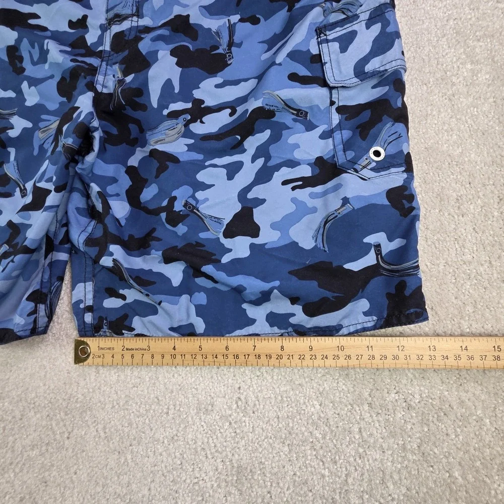 AFTCO Bluewater Board Shorts‎ Mens 38 Blue Camo UPF 50 Stretch Fishing Quick Dry